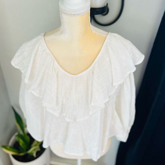 FREE PEOPLE Zuri Ruffle Blouse, Cut Out Back, Summer Boho, Ivory, Small 4/6, NWT - Picture 13 of 16